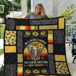 You Can Be Anything Elephant Sunflower Vintage Elephant Quilt Blanket