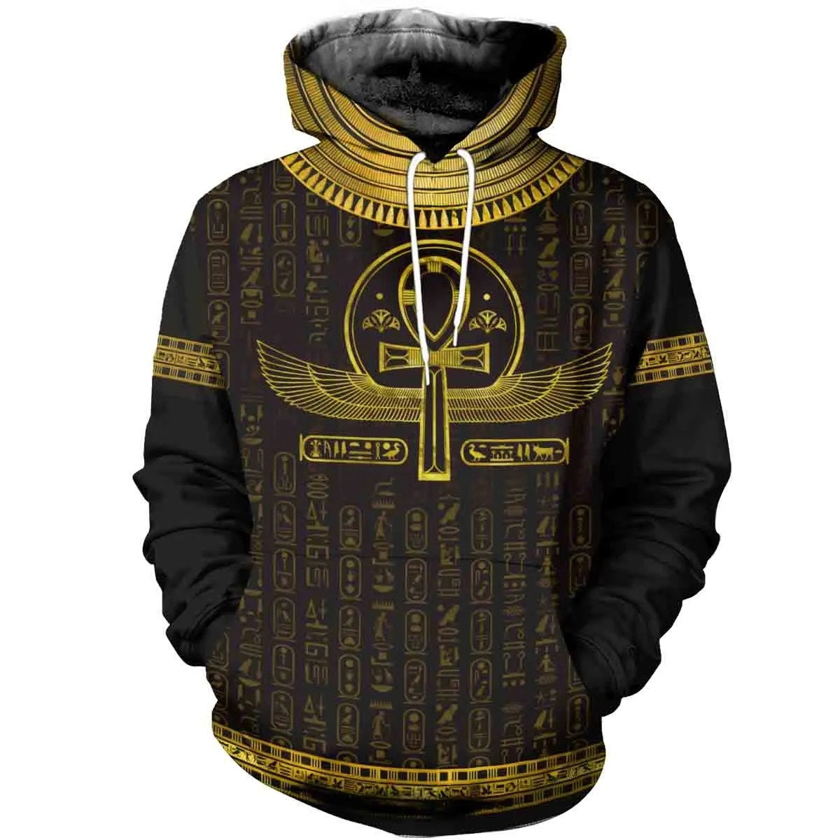 3D Printed Egyptian Cross Ankh Gold AOP Unisex Hoodie