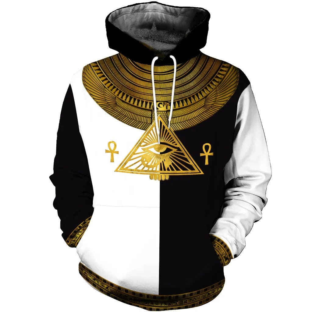 3D Printed Horus Egyptian God Black And White AOP Unisex Hoodie