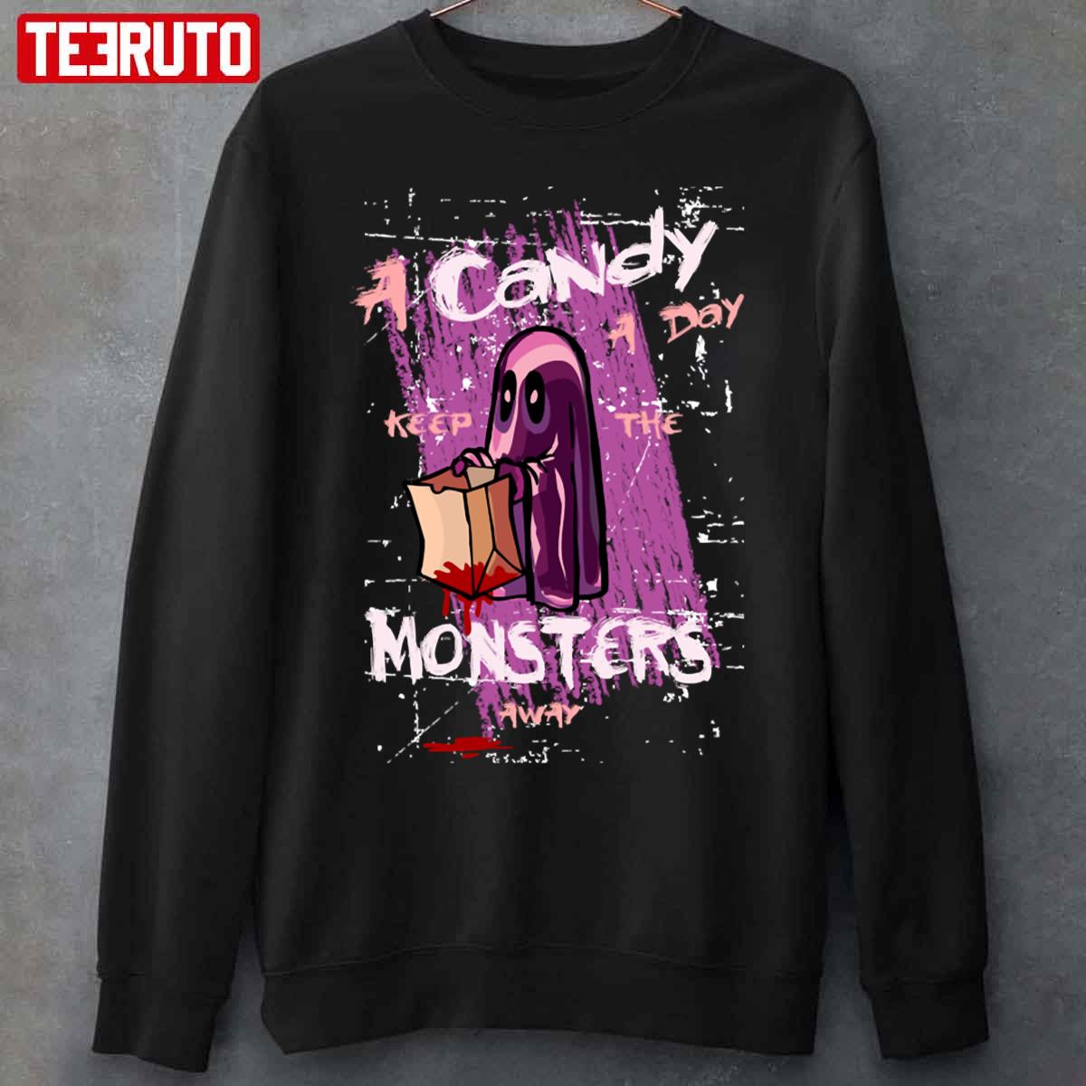 A Candy A Day Keep The Monsters Away Candy Monster Halloween Boo Unisex Sweatshirt