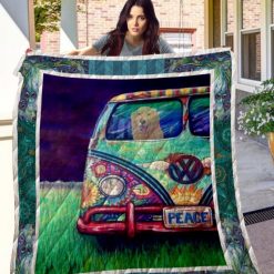 Art Golden Retrieve Driving A Peace Car Quilt Blanket