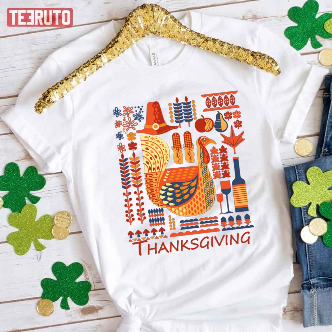 Art Turkey Thanksgiving Vibes T-Shirt