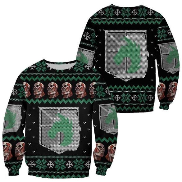 Attack On Titan Ugly Christmas Military Badged Police Xmas Custom Clothes Knitted Sweater