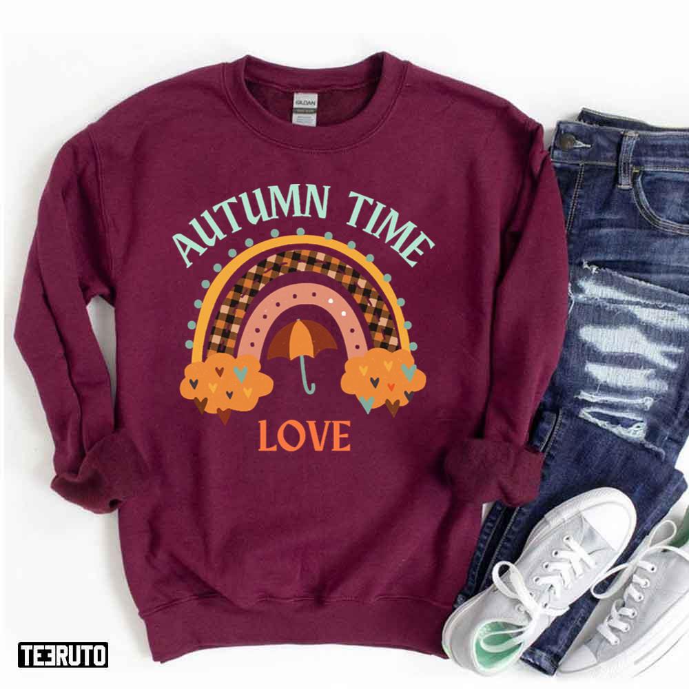 Autumn Time Love Orange Buffalo Pattern Rainbow Unisex T-Shirt