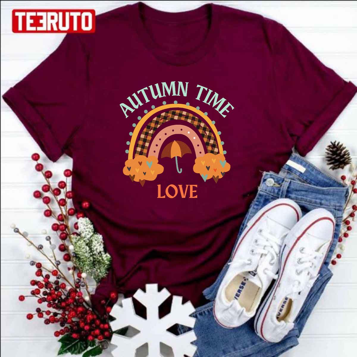 Autumn Time Love Orange Buffalo Pattern Rainbow Unisex T-Shirt