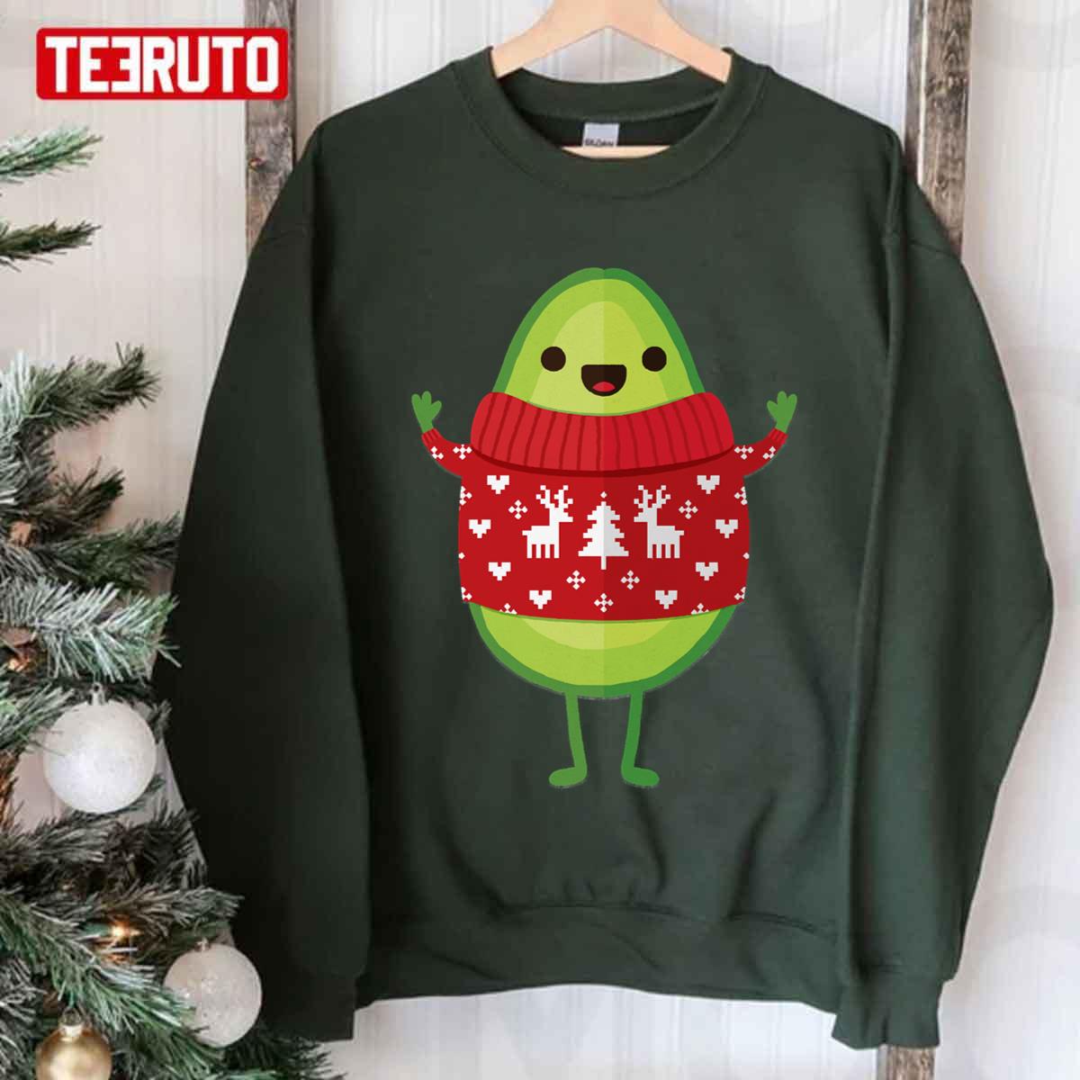 Avocado Wearing Ugly Sweater Merry Christmas Unisex T-Shirt