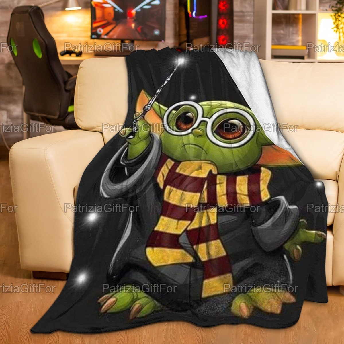 Baby Yoda Dress As Harry Potter Fleece Quilt Blanket