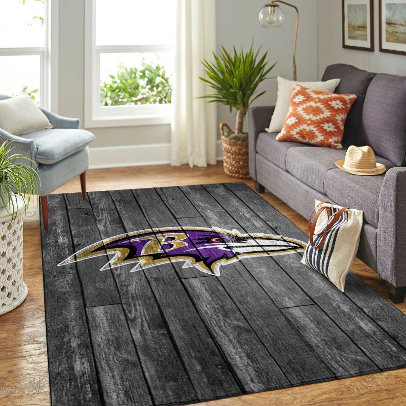 Baltimore Ravens Nfl Team Logo Grey Wooden Style Style Nice Gift Home Decor Rectangle Area Rug