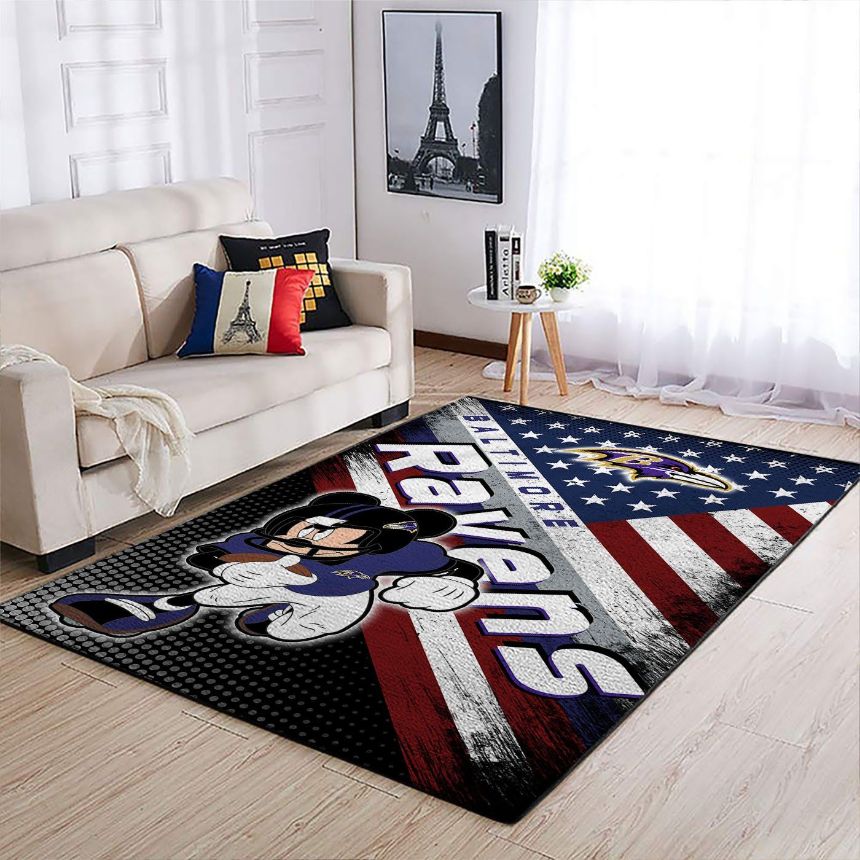 Baltimore Ravens Nfl Team Logo Mickey Us Style Nice Gift Home Decor Rectangle Area Rug