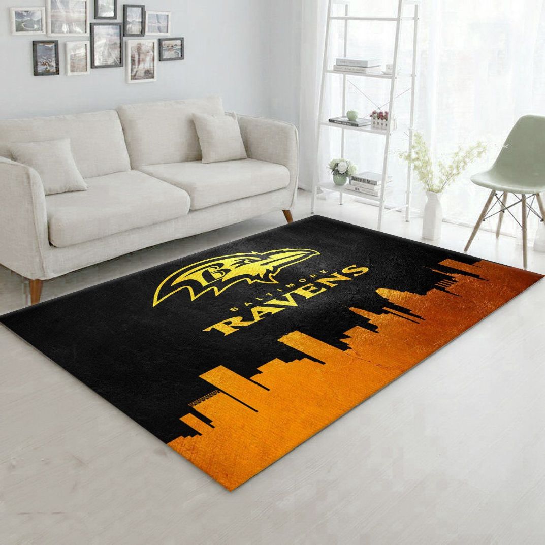 Baltimore Ravens Skyline 2 NFL Area Rug Carpet, Bedroom, Christmas Gift US Decor
