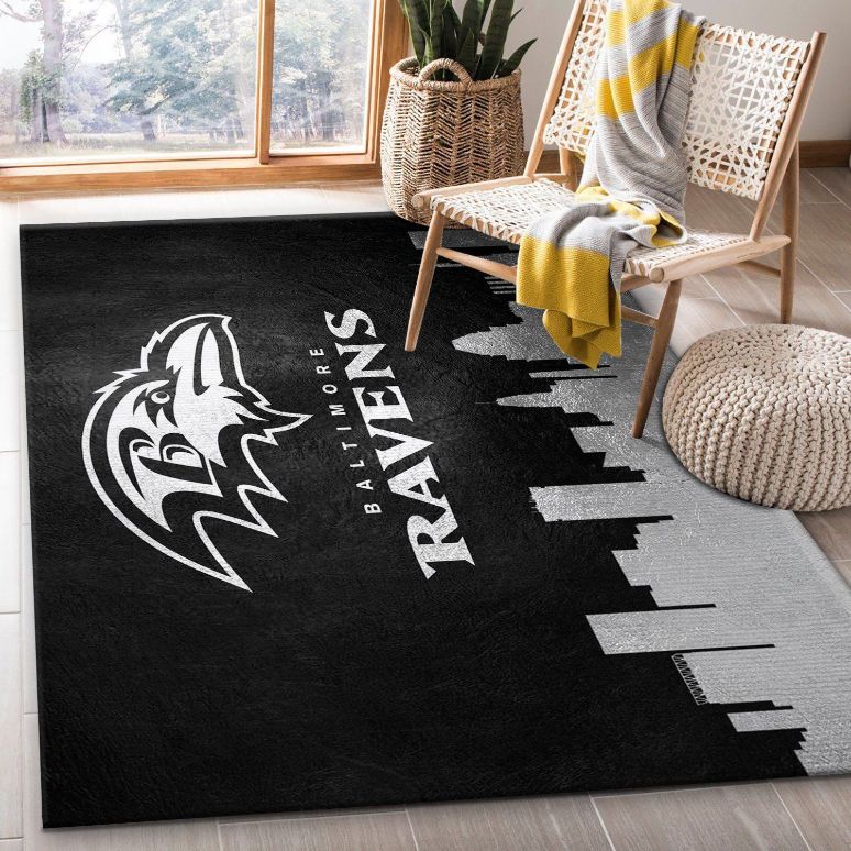 Baltimore Ravens Skyline NFL Area Rug Carpet, Kitchen Rug, Christmas Gift US Decor