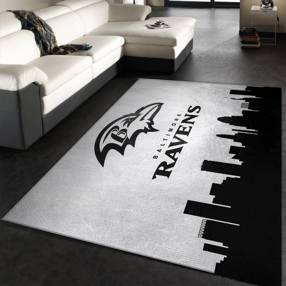 Baltimore Ravens Skyline NFL Area Rug For Christmas, Living room and bedroom Rug, Family Gift US Decor