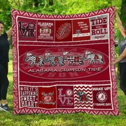 Bama Strong All Day Long Ncaa Alabama Crimson Tide Combined Quilt Blanket