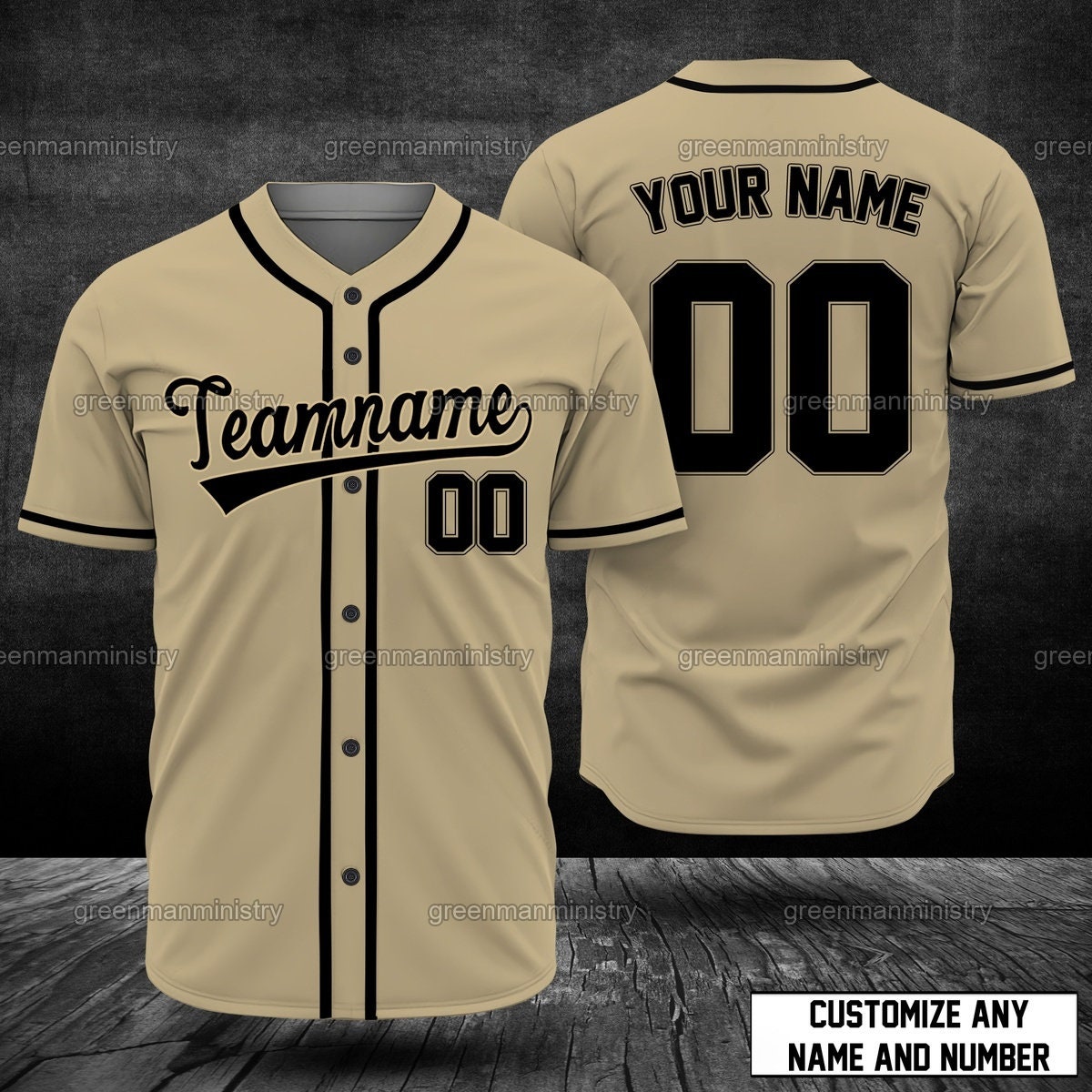 Beige Team-Name Baseball Jersey Customize Name And Number Personalize Team Shirt