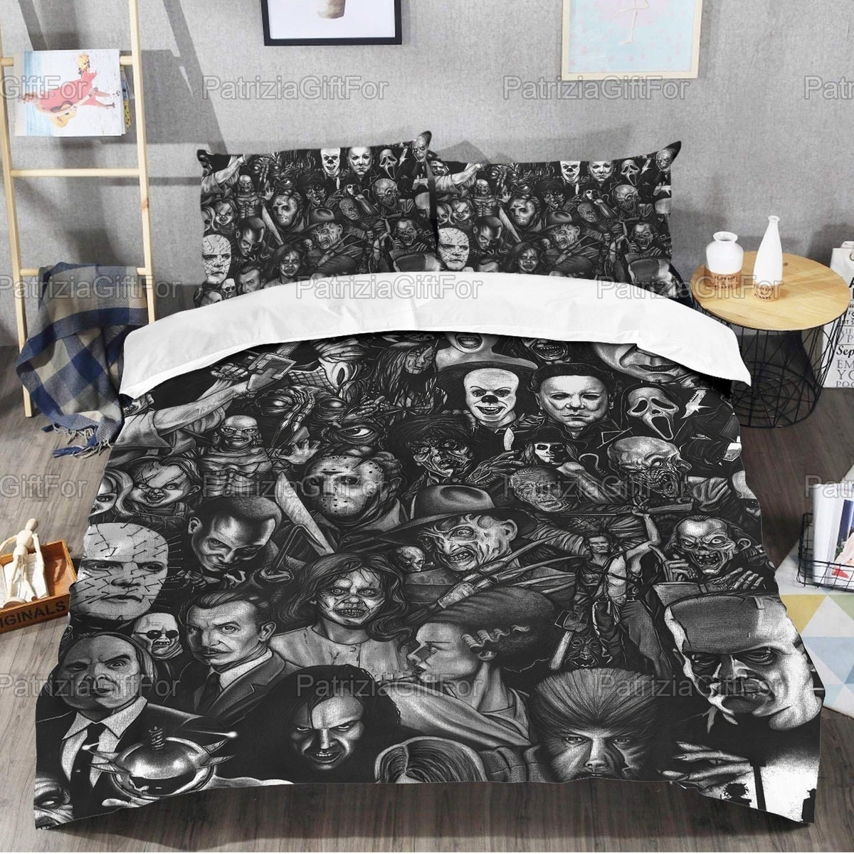 Black And White Horror Movie Characters Halloween Lover Bedding Set