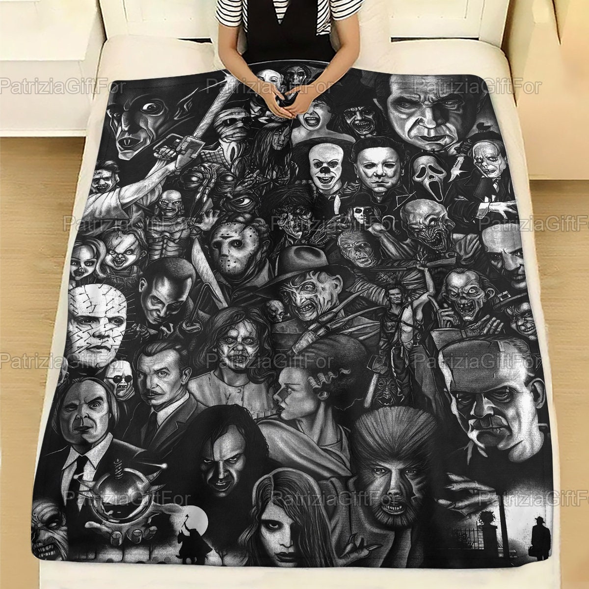 Black And White Horror Movie Halloween Friends Fleece Blanket