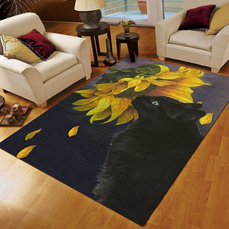 Black Cat Sunflower Rug Carpet