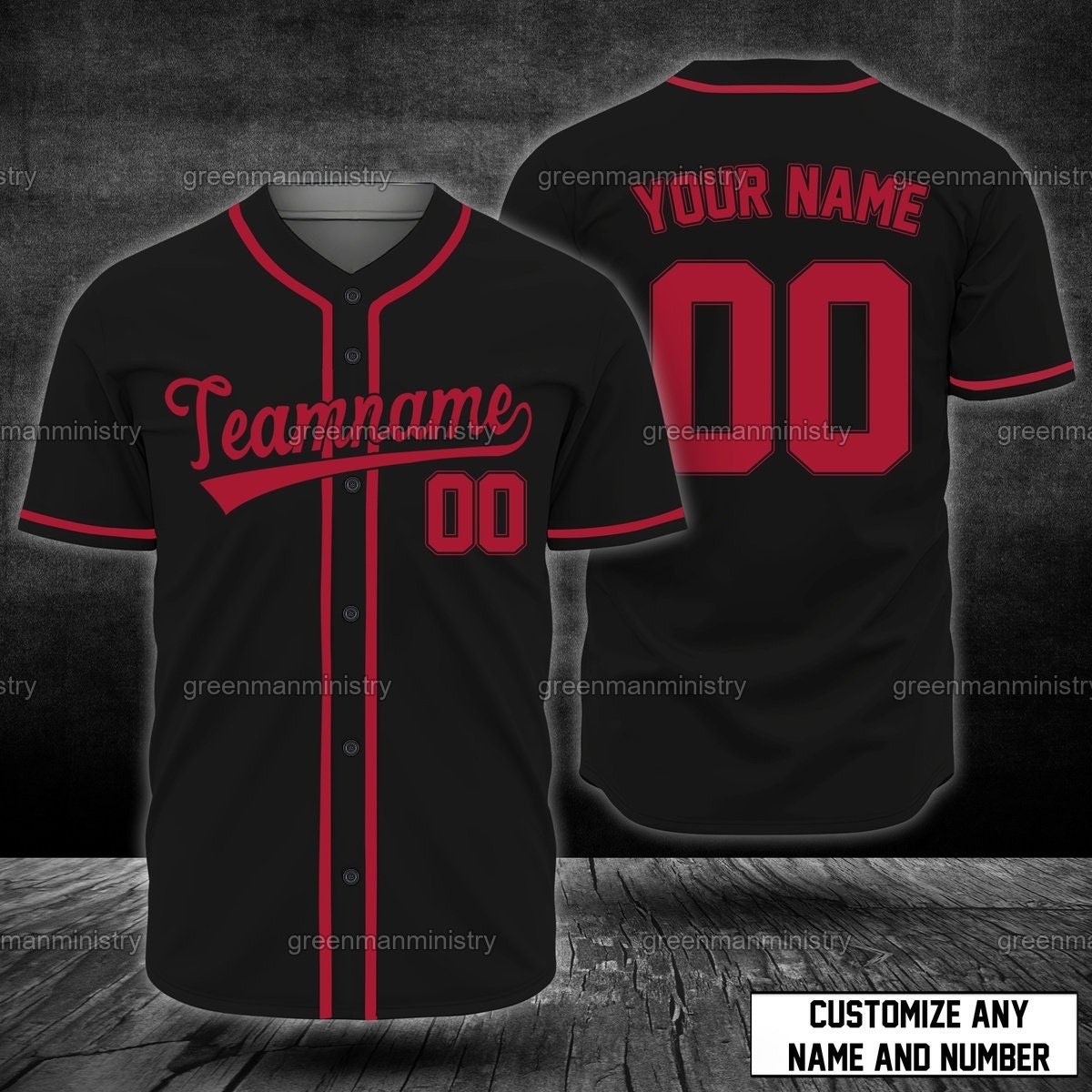 Black Red Baseball Team Jersey Men Clothing Custom Name