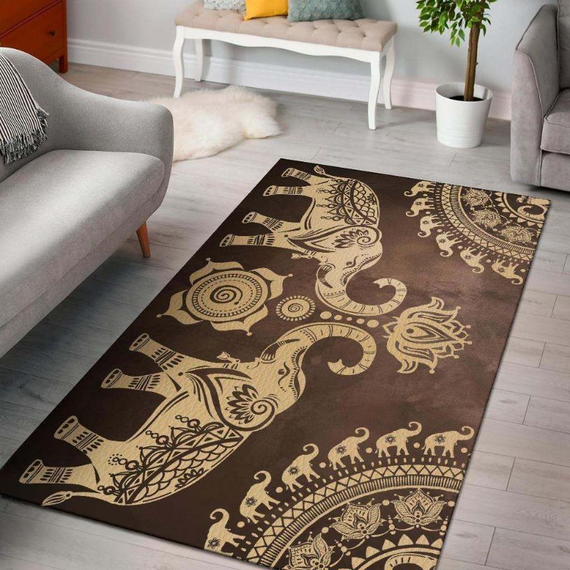 Brown Mandala Elephant Area Rug Carpet Carpets