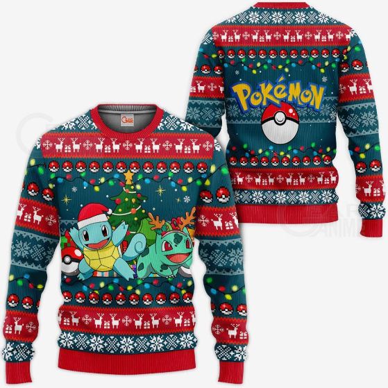 Bulbasaur And Squirtle Ugly Christmas Pokemon Xmas Knitted Sweater