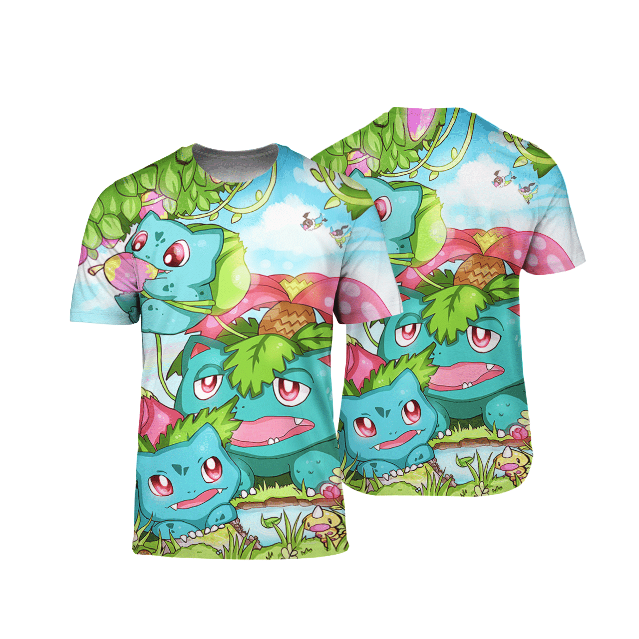 Bulbasaur Family Pokemon 3D All Over Printed T-shirt