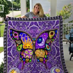 Butterfly Sun And Moon Hippie Quilt Blanket