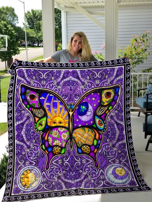 Butterfly Sun And Moon Hippie Quilt Blanket - Teeruto