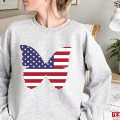 Butterfly Usa American Flag Blue Merica Red White Patriotic States Unisex Sweatshirt