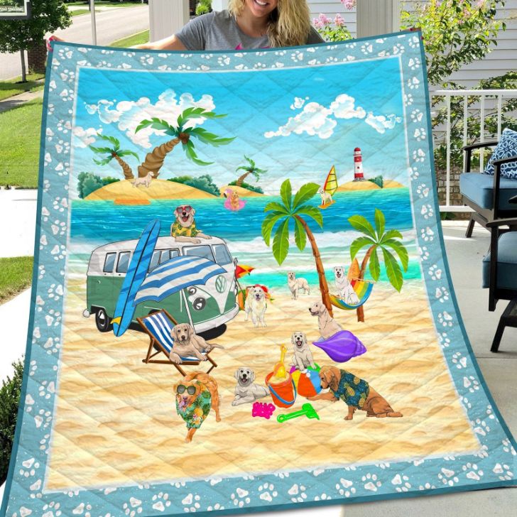 Camping Golden Retrieve Going Camping Quilt Blanket