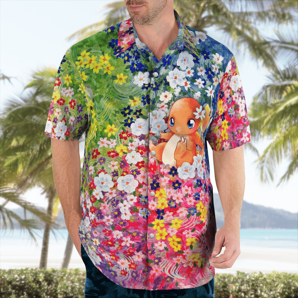 Charmander Summer Flowers Beach Pokemon Hawaiian Shirt - Teeruto