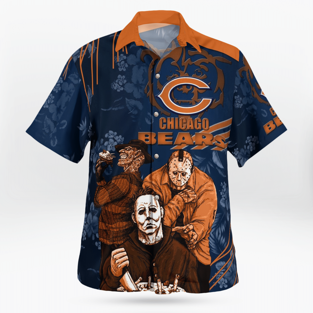 Chicago Bears Skull Flower Hawaiian Shirt - Growkoc