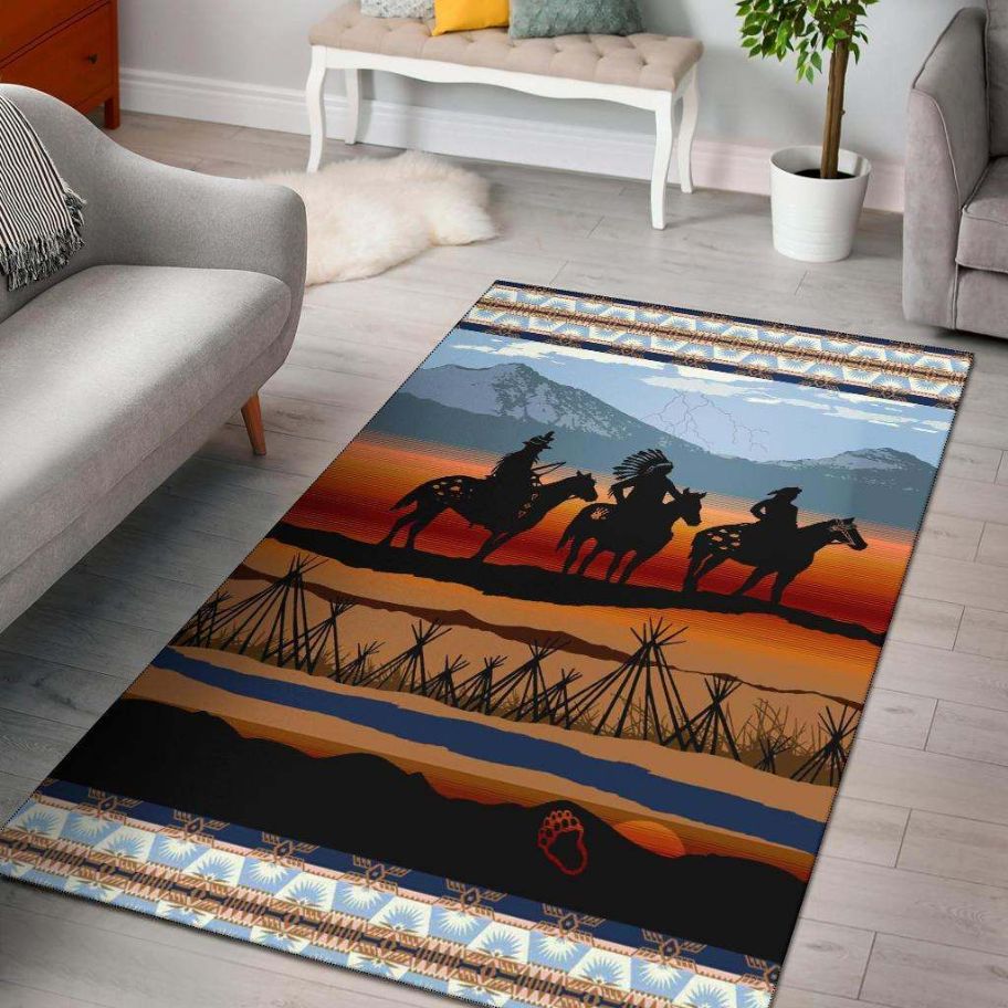 Chief Riding Horses Native American Area Rug Carpet Teeruto