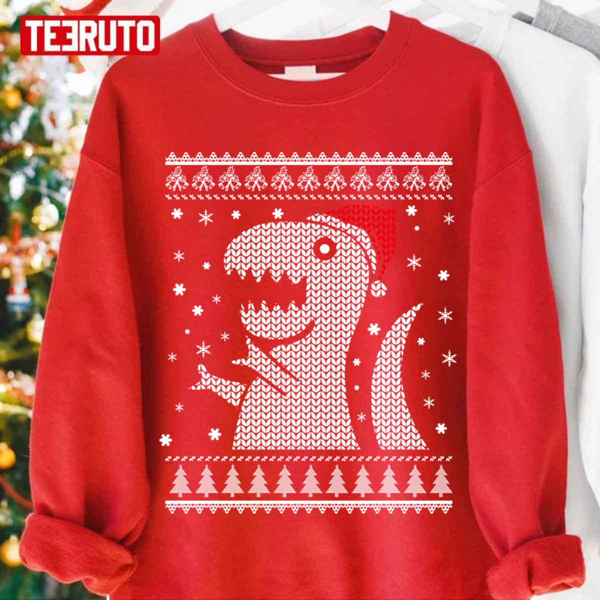 Christmas Dino Ugly Knitted Style Unisex Sweatshirt