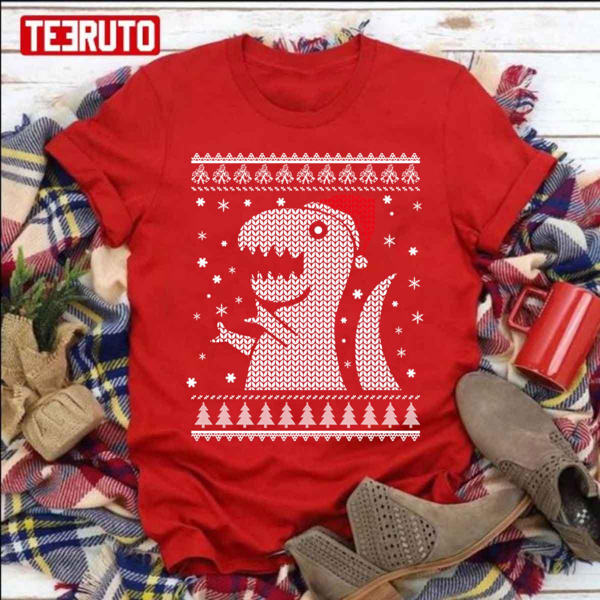 Christmas Dino Ugly Knitted Style Unisex Sweatshirt