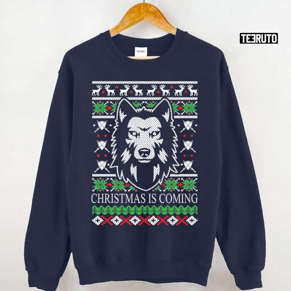 Christmas Is Coming Wolf Ugly Knitted Style Unisex T-Shirt