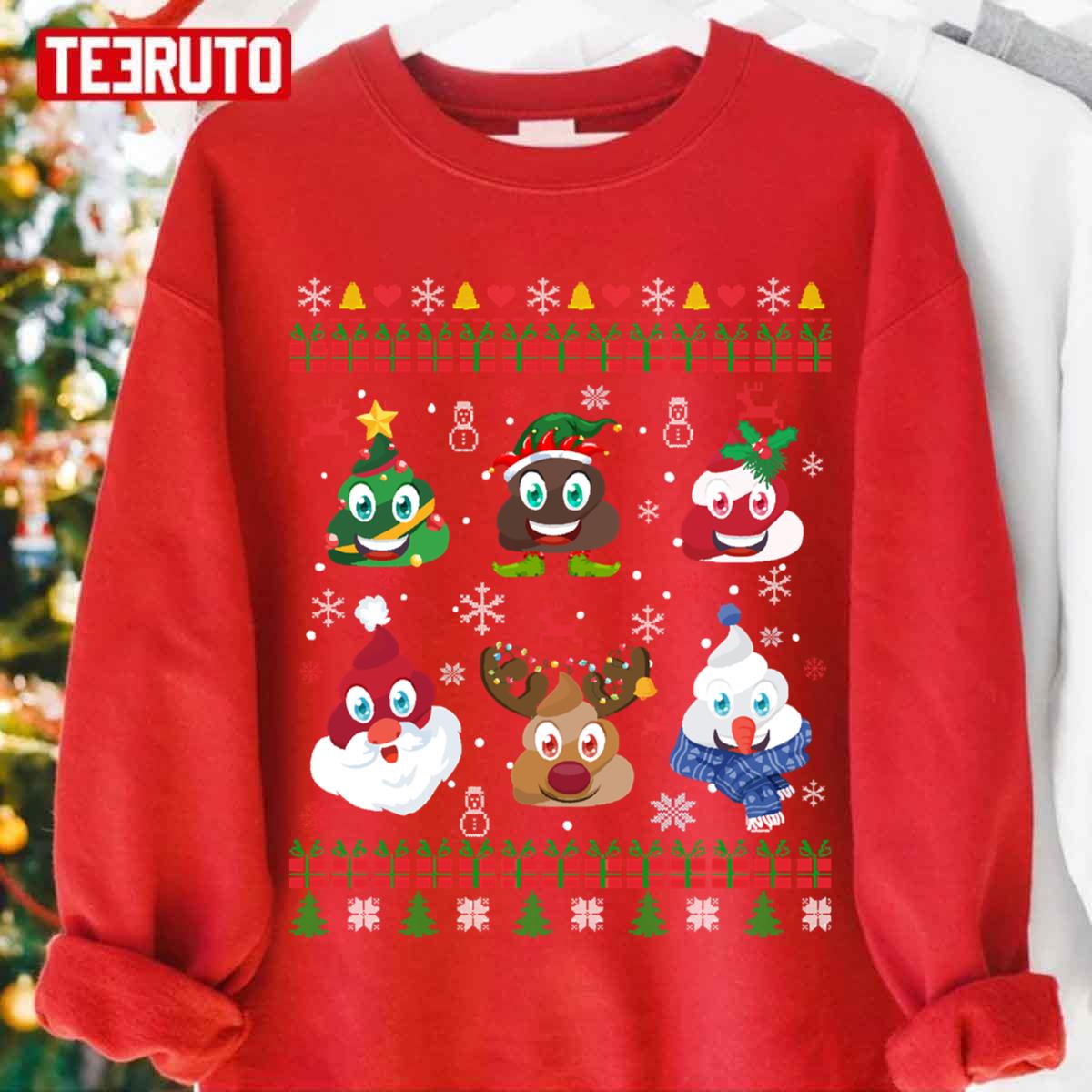 Christmas Poop Emoji Ugly Knitted Pattern Christmas Unisex Sweatshirt