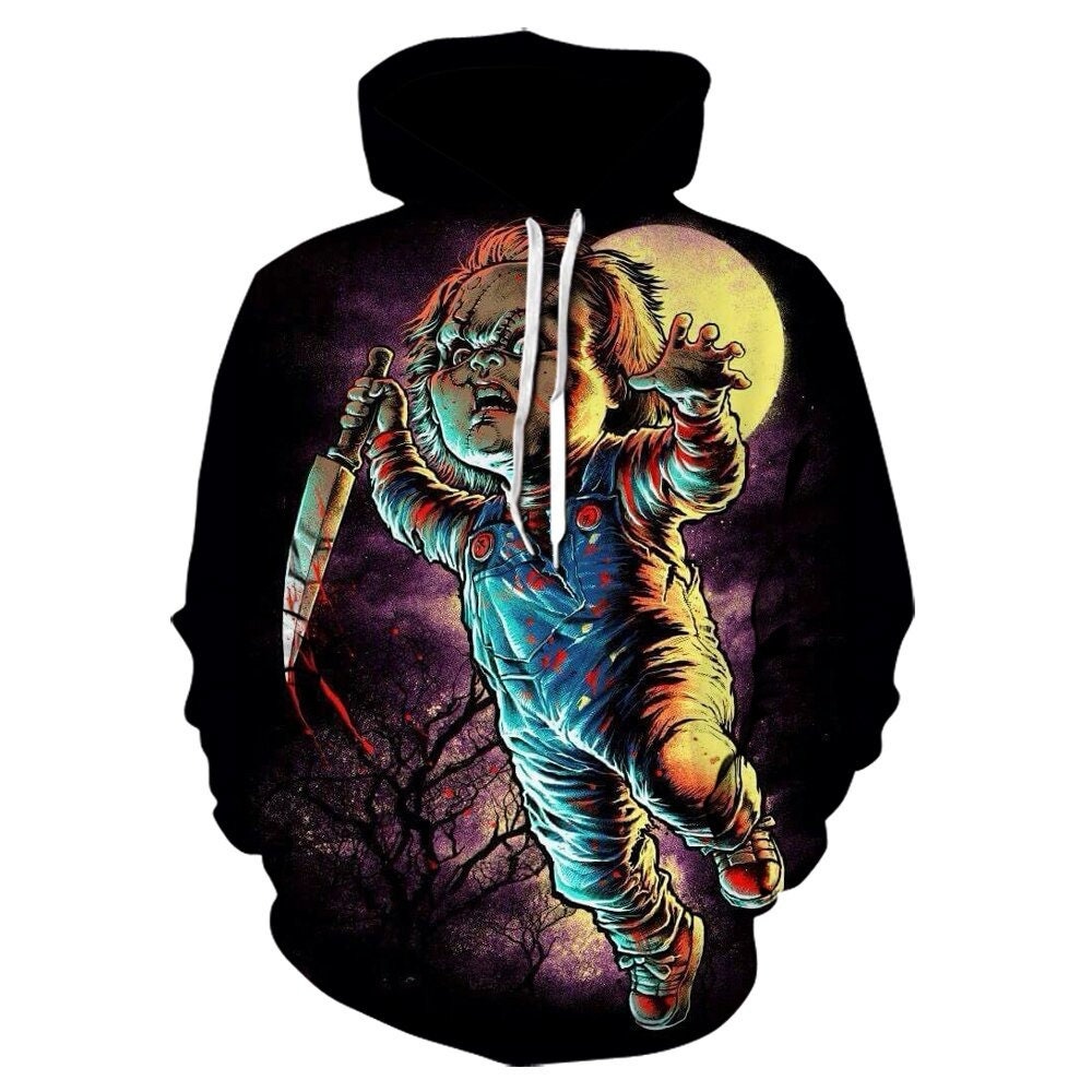 Chucky 3D Cosplay Costume Horror Gift AOP Unisex Hoodie