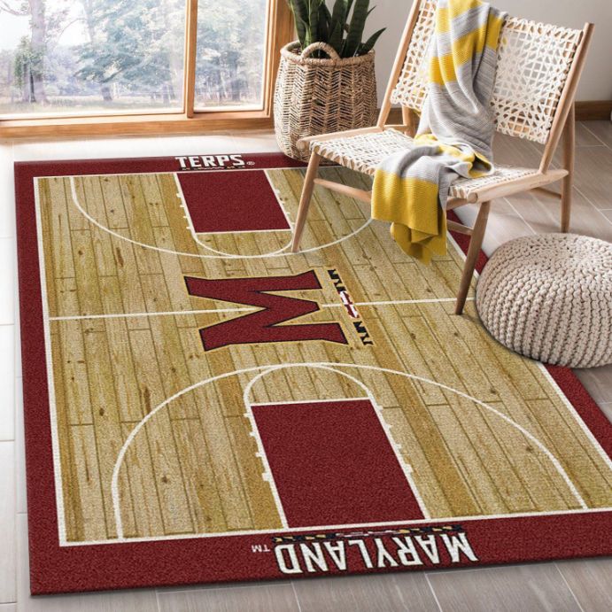 College Home Court C Maryland Basketball Team Logo Area Rug, Living Room Rug, US Gift Decor