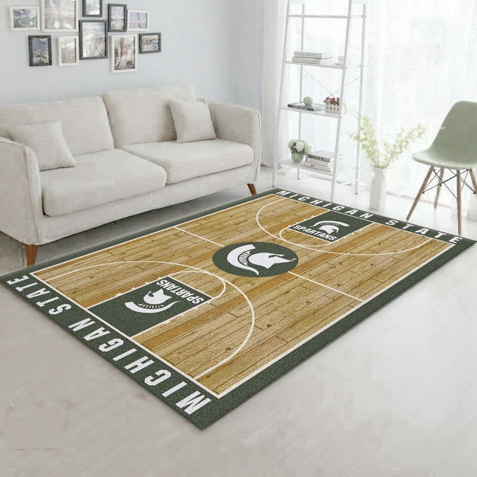 College Home Court Michigan State Basketball Team Logo Area Rug, Living Room Rug, Family Gift US Decor