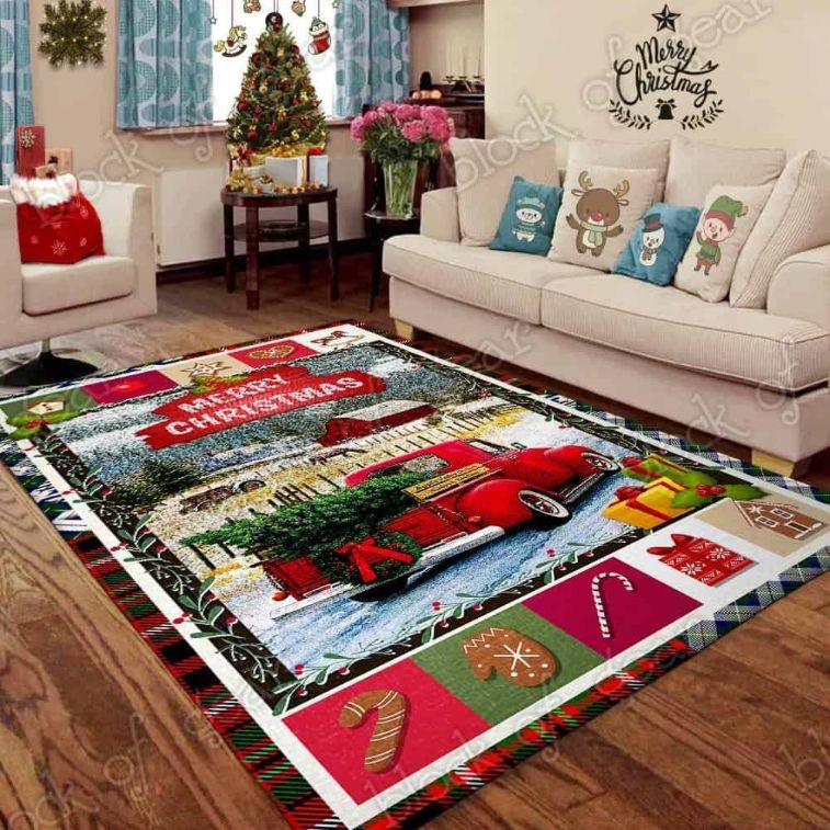 Country Life Red Truck Christmas Living Room Rug Carpet Teeruto