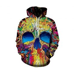 Creative Colorful Scary Skull Paint All Over Print Halloween 3D Hoodie