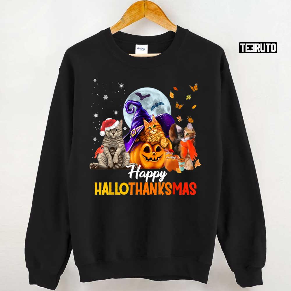 Cute Cats Happy Thanksgiving Cat Happy Hallothanksmas Unisex Sweatshirt