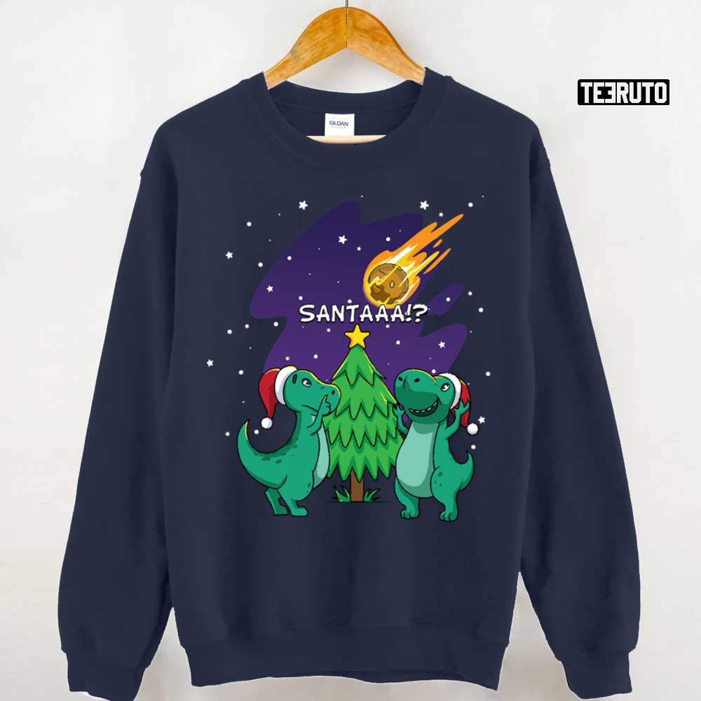 Cute Meteor Santa Claus Trex Dinosuar Christmas Unisex T-Shirt
