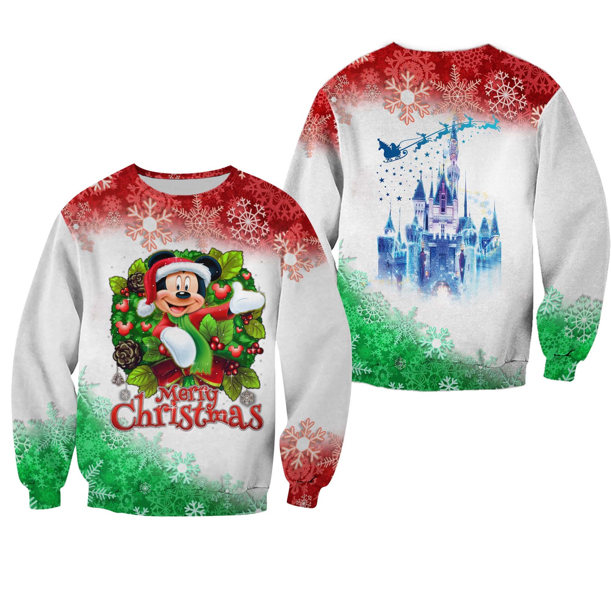 Disney Graphic Cartoon Mickey Mouse Pattern Xmas White Red 2022 Christmas All Over Printed Sweater