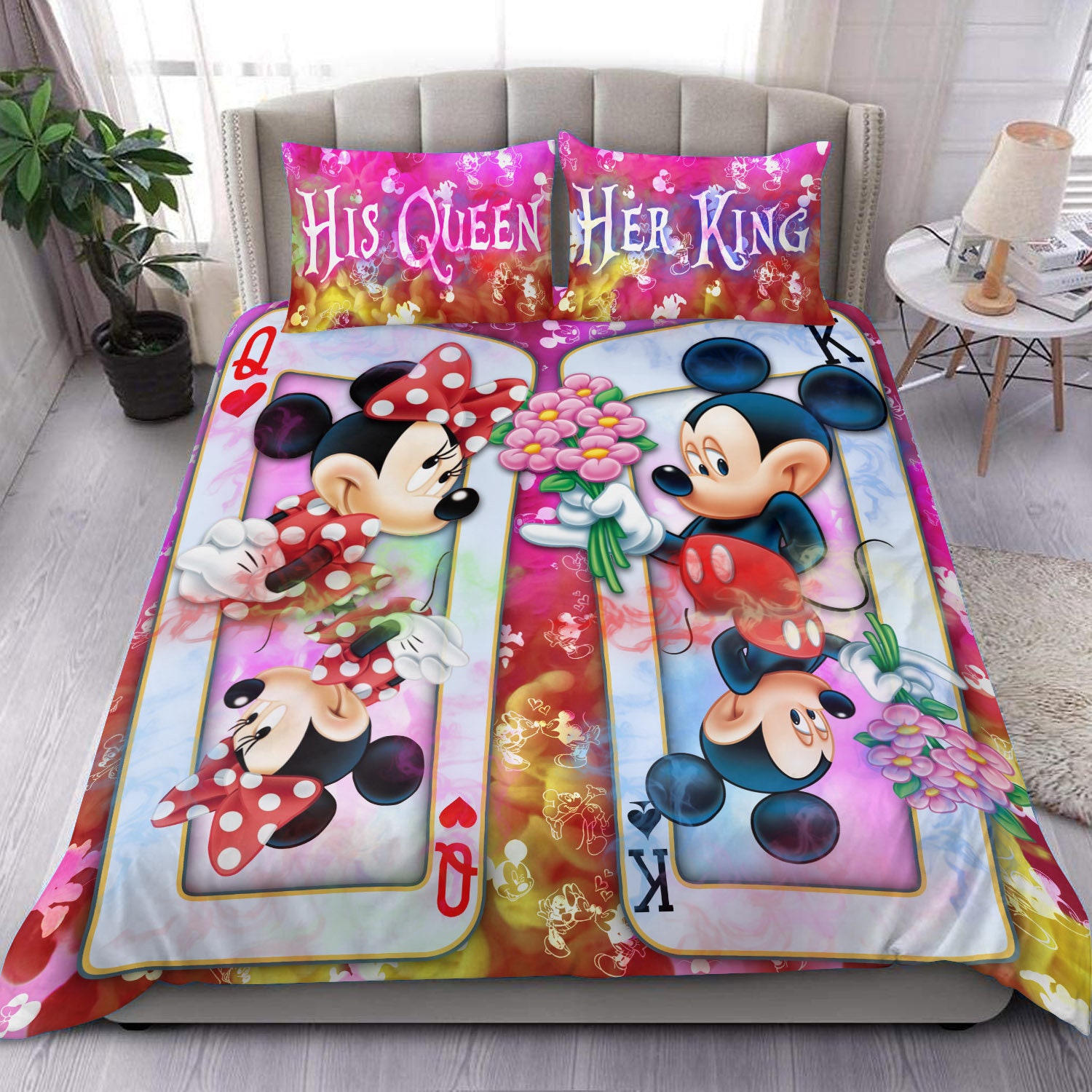 Disney Mickey & Minnie Mouse His Queen Her King Disney Graphic Cartoon Bedding Set