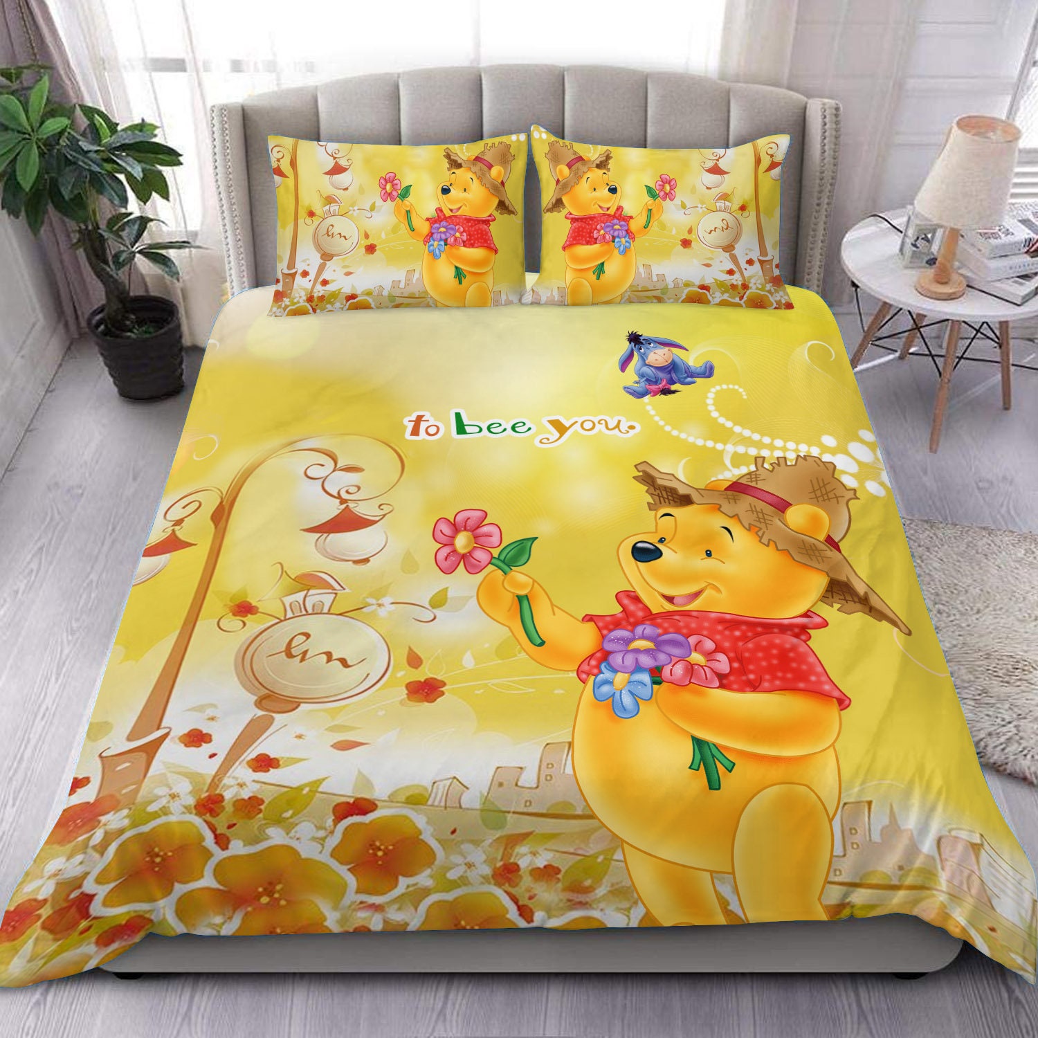 Disney Yellow Winnie The Pooh Graphic Cartoon Bedding Set