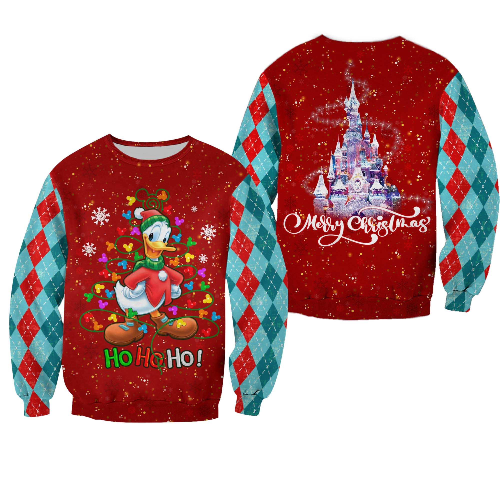 Donald Duck Pattern Xmas Red Blue 2022 Christmas Disney Ugly Christmas All Over Printed Sweater