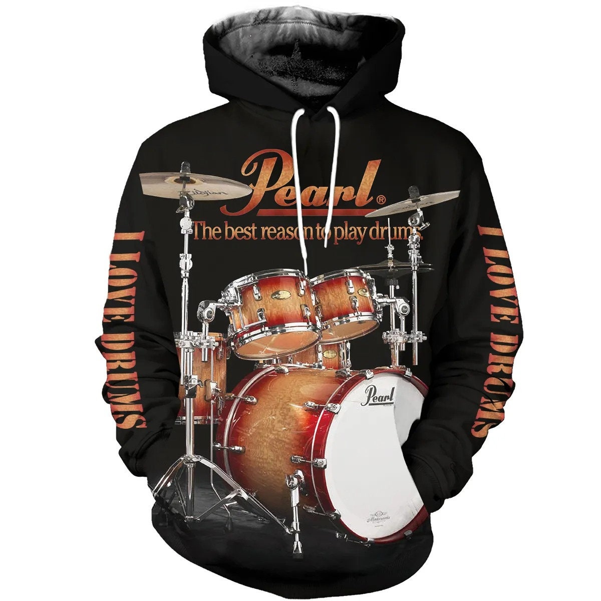 Drums 3D All Over Printed I Love Drums AOP Unisex Hoodie