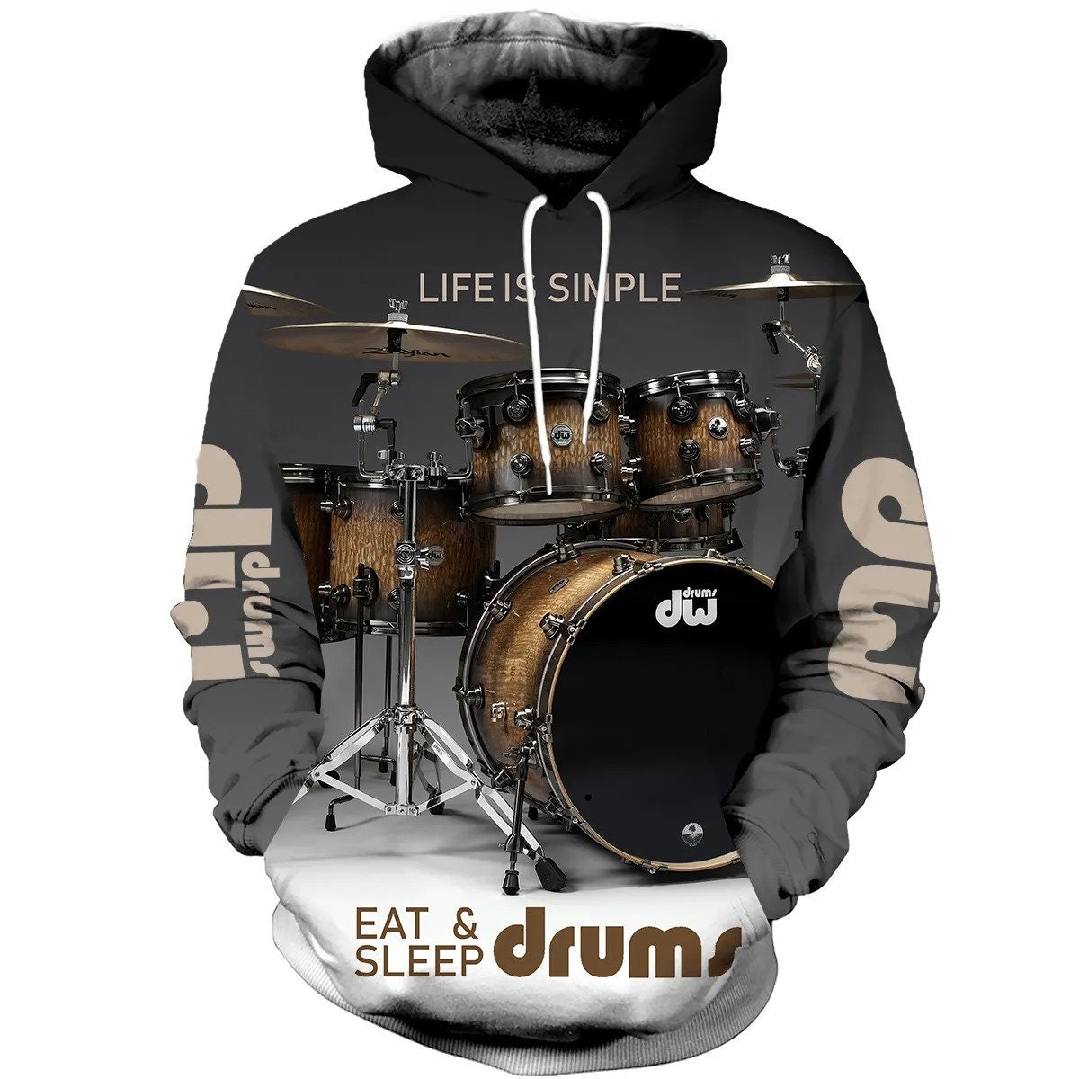 Drums 3D All Over Printed Life Is Simple AOP Unisex Hoodie