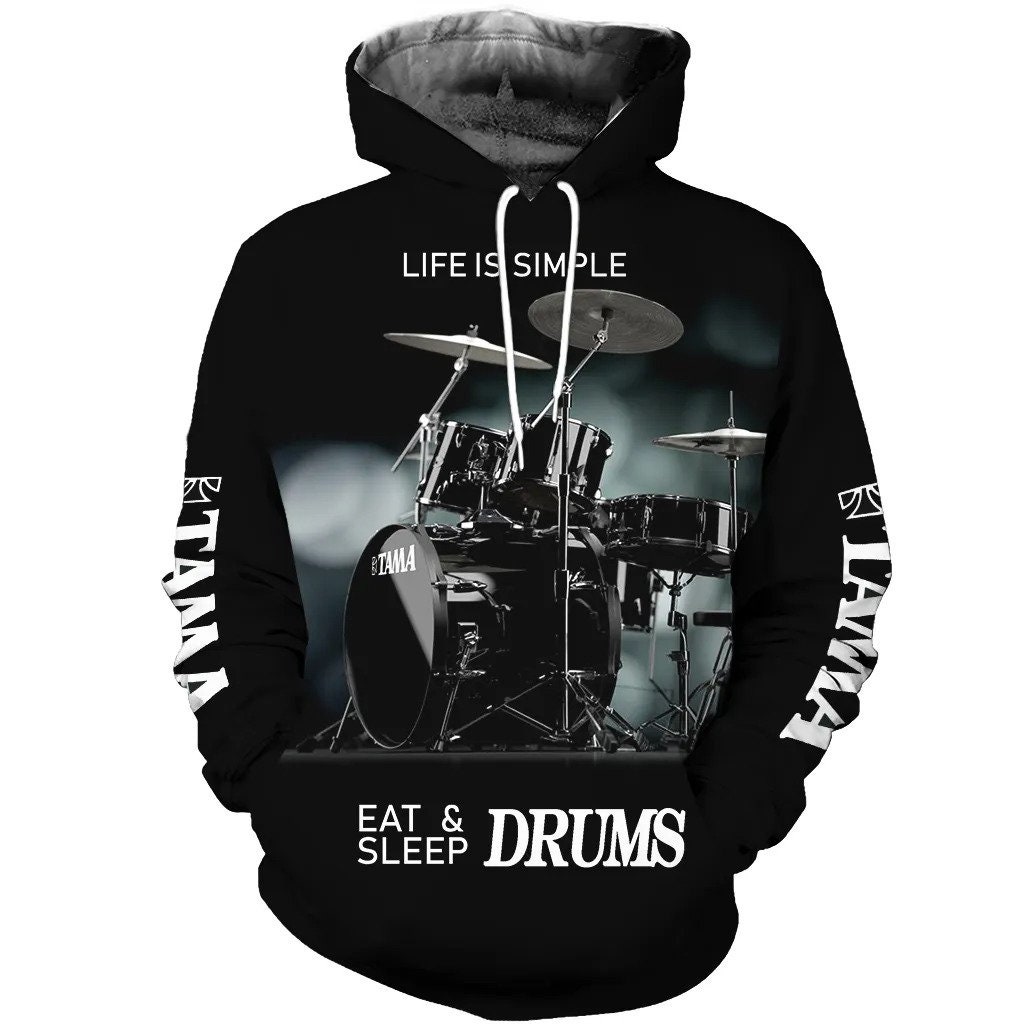 Drums 3D All Over Printed Tama Life Is Simple AOP Unisex Hoodie